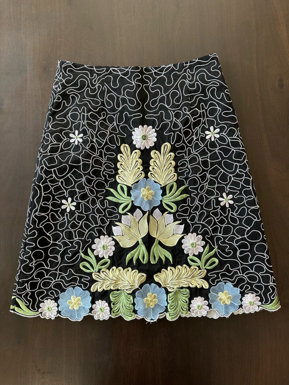 Anthropologie Snak Embroidered Floral A-Line Skirt